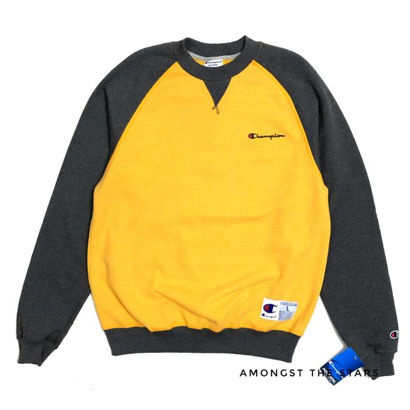 champion script logo gold crew neck sweatshirt